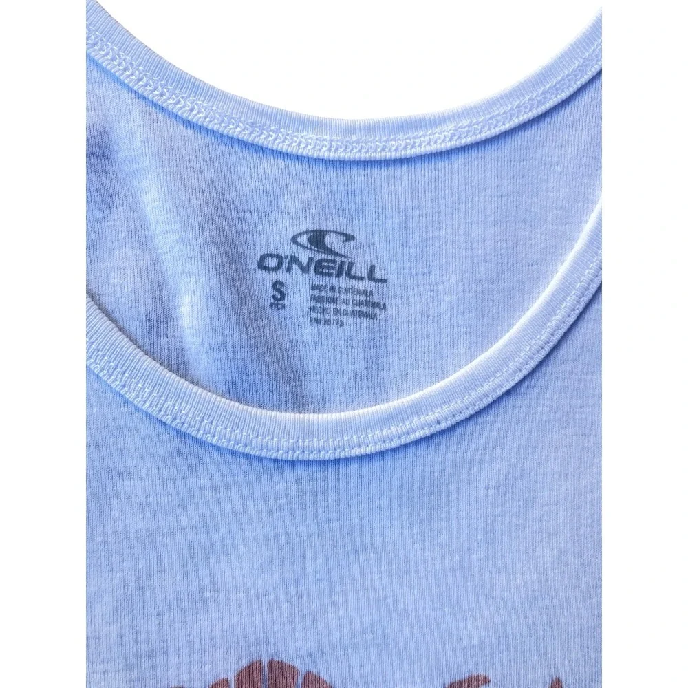 O'Neill Womens Tank Top Small Blue Shell Graphic Crop Sleeveless Surf